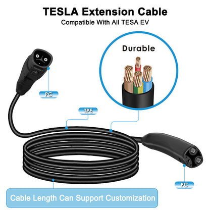 Chargerman Tesla/NACS Extension Cord 16A/32A/40A/48A, 5M/6M/7M EV Charging Extension Cable for Level 1 & Level 2 Tesla Chargers
