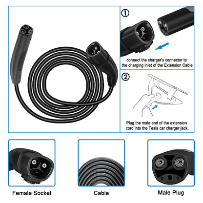 Chargerman Tesla/NACS Extension Cord 16A/32A/40A/48A, 5M/6M/7M EV Charging Extension Cable for Level 1 & Level 2 Tesla Chargers