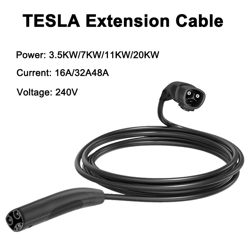 Chargerman Tesla/NACS Extension Cord 16A/32A/40A/48A, 5M/6M/7M EV Charging Extension Cable for Level 1 & Level 2 Tesla Chargers